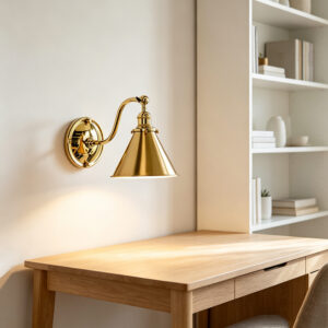 Polished Brass Cone Wall Sconce, Adjustable Vintage Task Light