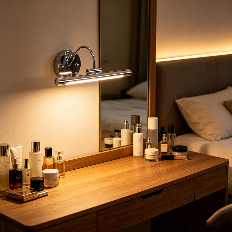 Sleek Modern Iron & Plastic Adjustable Picture & Mirror Wall Light Set