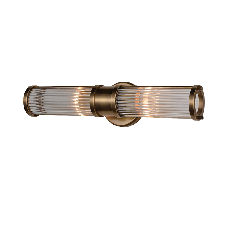 Art Deco Brass & Fluted Glass Bathroom Wall Sconce Trio - Image 10