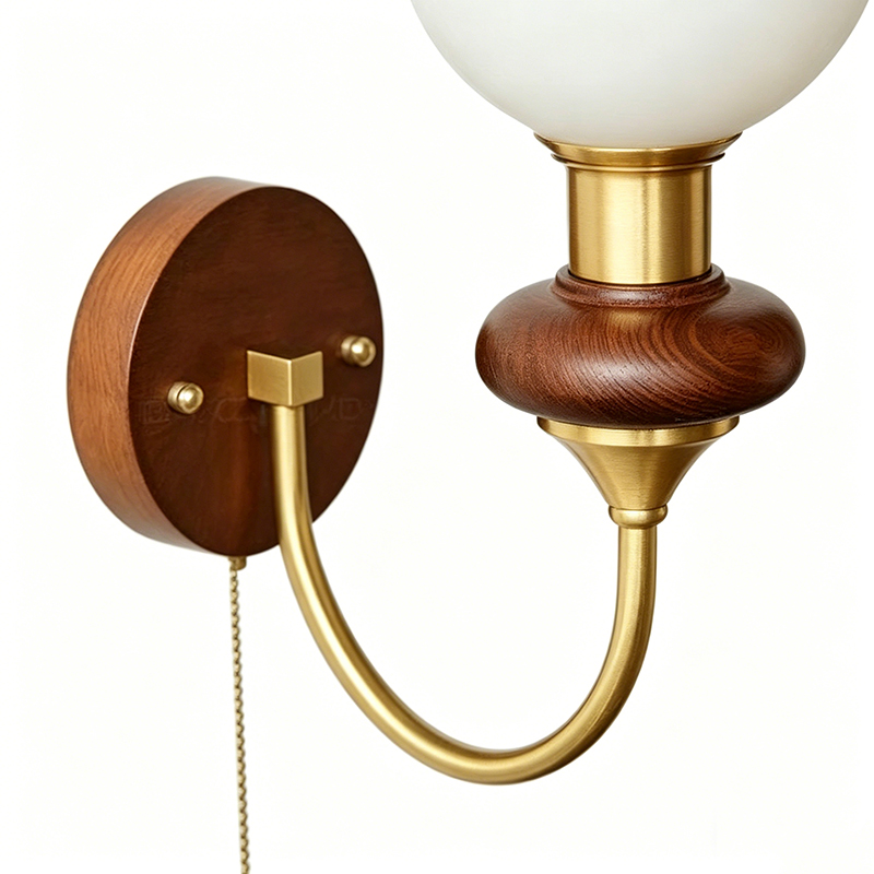 Minimalist Hardware, Wood & Frosted Glass Globe Wall Sconce - Image 3