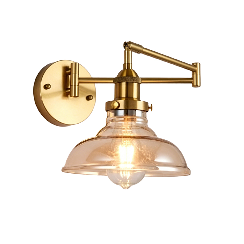 Vintage Brass Swing Arm Wall Sconce, 3 Styles Glass Shade Task Light - Image 3