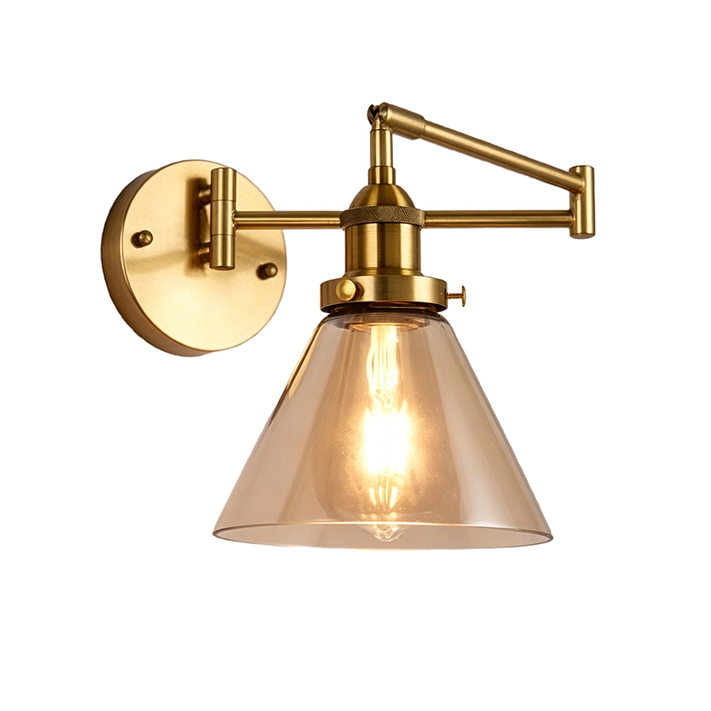 Vintage Brass Swing Arm Wall Sconce, 3 Styles Glass Shade Task Light - Image 6