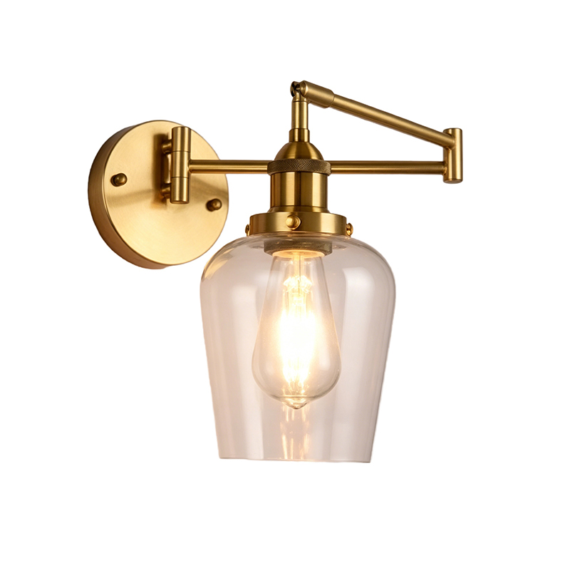 Vintage Brass Swing Arm Wall Sconce, 3 Styles Glass Shade Task Light - Image 9