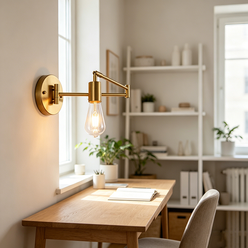Industrial Swing Arm Wall Sconce, 2 Finishes Bare Bulb Task Light
