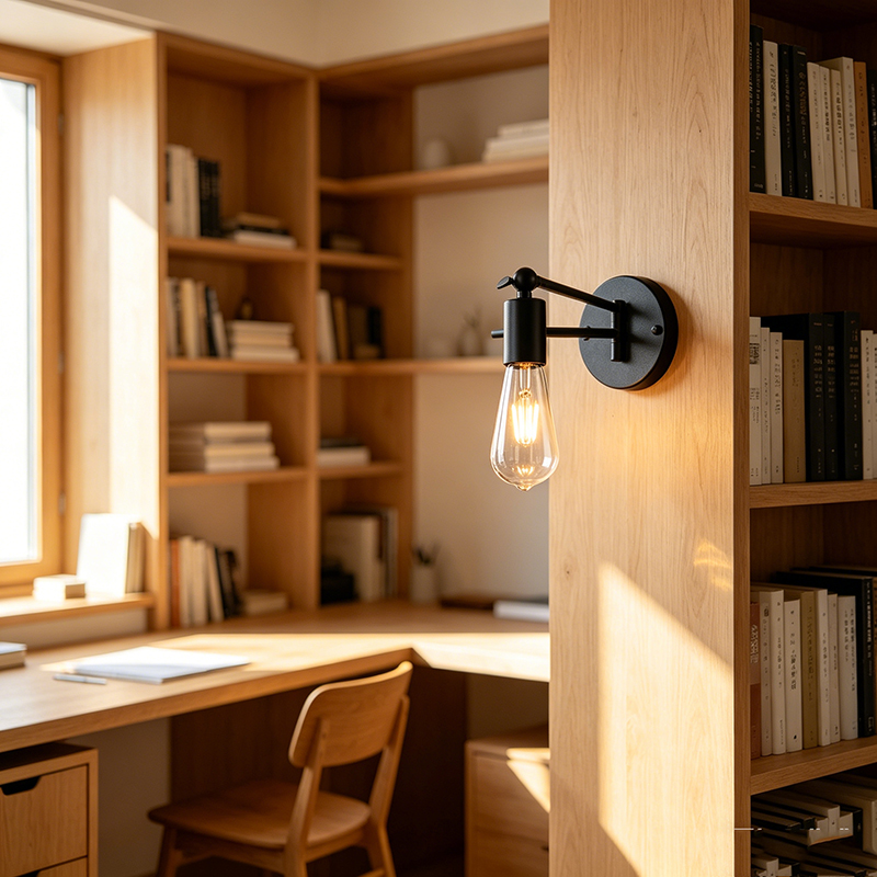 Industrial Swing Arm Wall Sconce, 2 Finishes Bare Bulb Task Light - Image 4