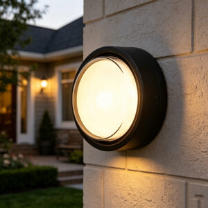 Modern Round Aluminum Outdoor Wall Sconce, LED Light With PC Shade