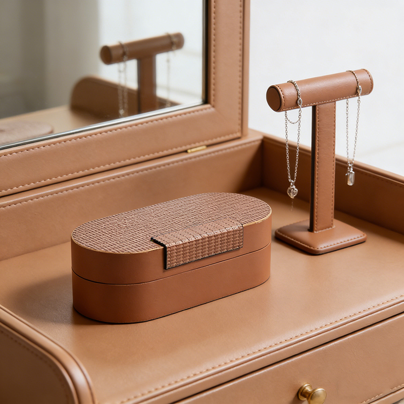 Round & Oval Faux Leather & Mdf Jewelry Box Collection - Image 4