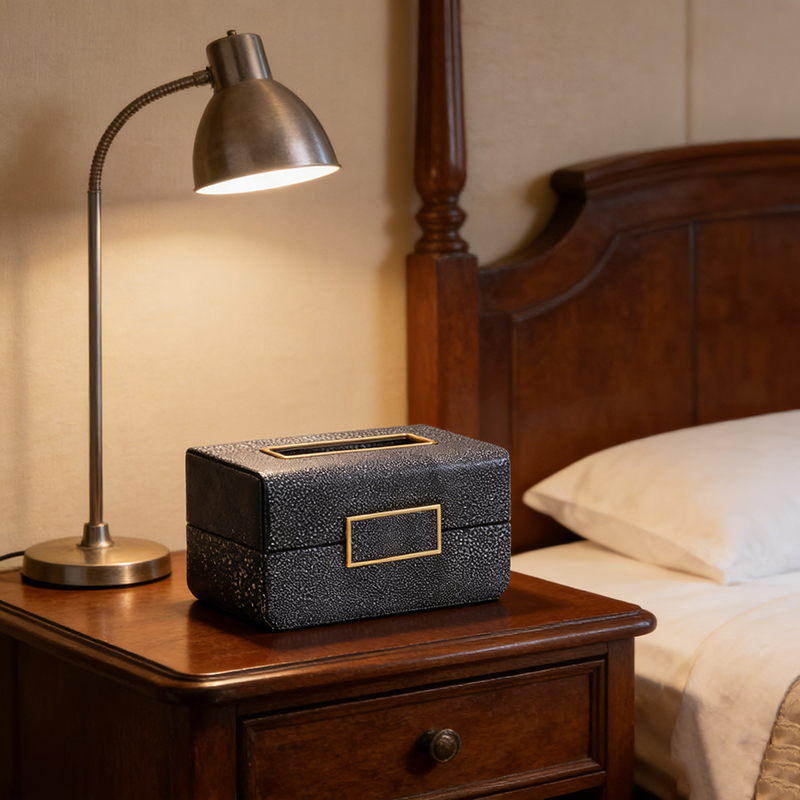 Luxury Faux Leather & MDF Tissue Box Set With Metal Accents (6 Styles)