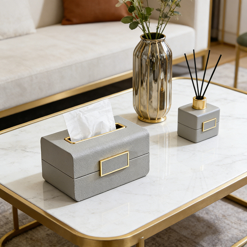Luxury Faux Leather & MDF Tissue Box Set With Metal Accents (6 Styles) - Image 5
