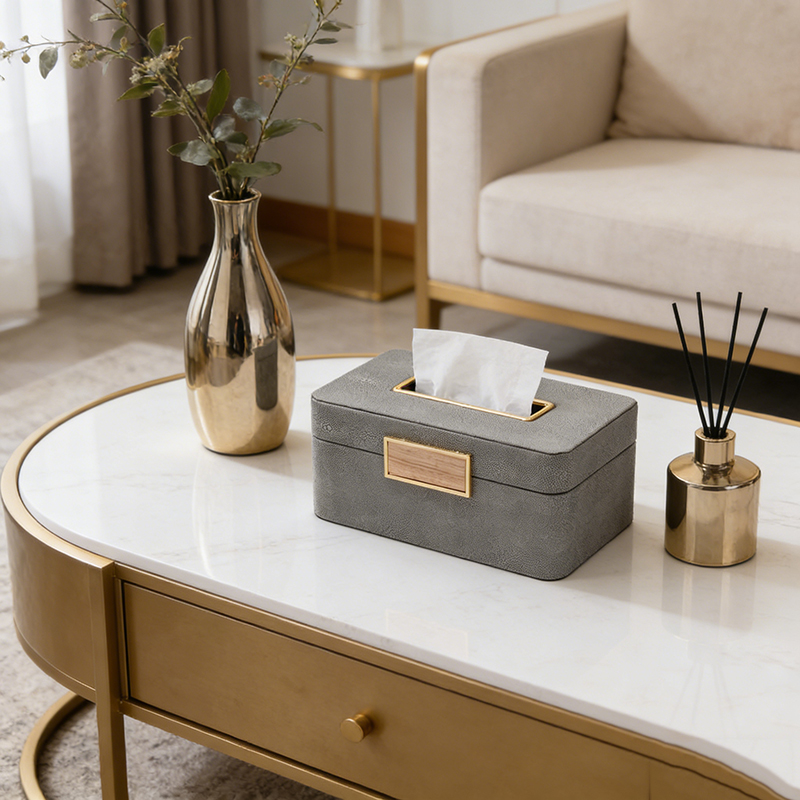 Luxury Faux Leather & MDF Tissue Box Set With Metal Accents (6 Styles) - Image 11