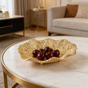 Gilded Alloy Leaf-Shaped Tabletop Platter Set (Two-Size Nature-Inspired Design)