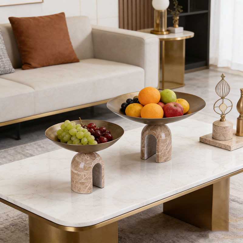 Arch Pedestal Metal & Marble Serving Bowl Set (Two-Size Design)