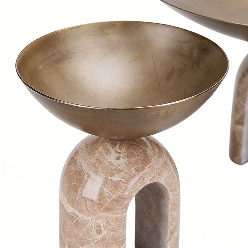 Arch Pedestal Metal & Marble Serving Bowl Set (Two-Size Design) - Image 2