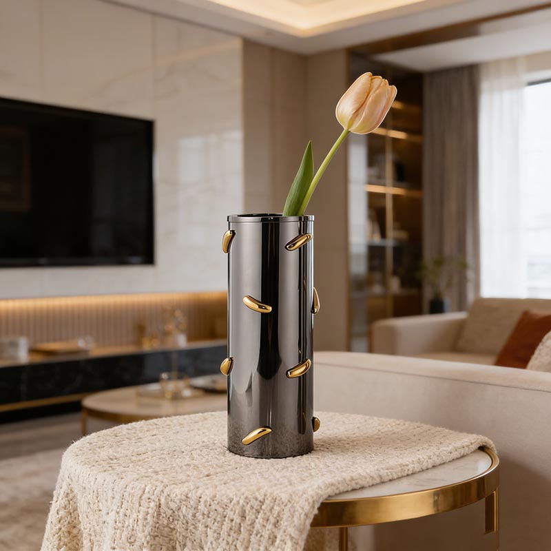 Accented Metal Cylinder Vase - Image 2