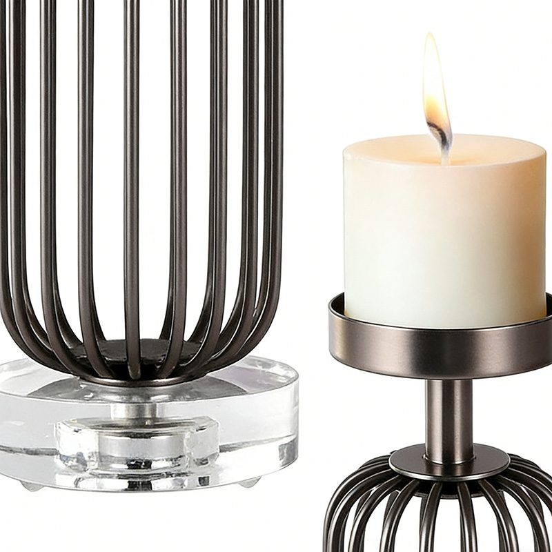 Modern Iron & Crystal Candle Holder Set (Two Finishes) - Image 2