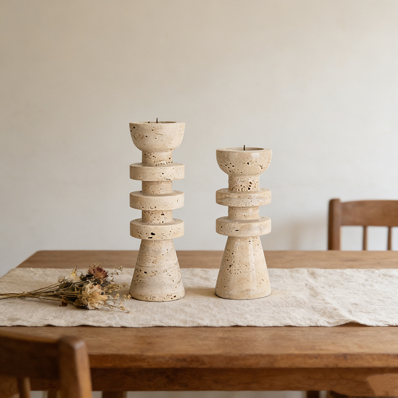 Natural Marble Geometric Candle Holder Set