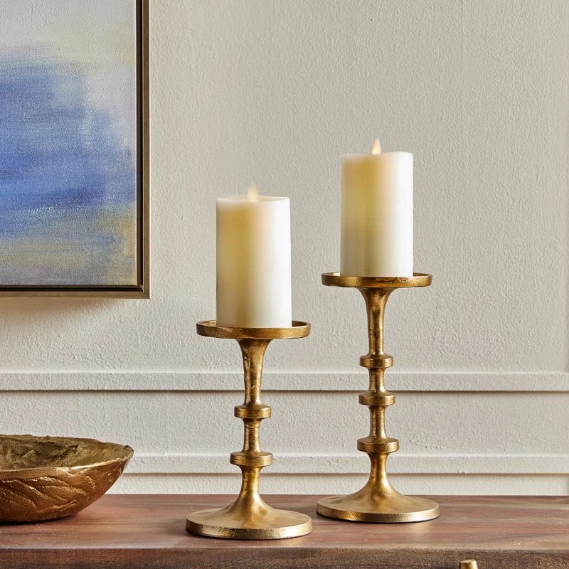 Vintage Zinc Pillar Candle Holders Set (2 Colors Available)