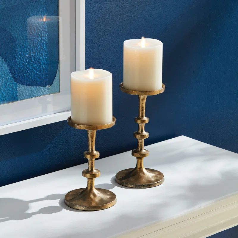 Vintage Zinc Pillar Candle Holders Set (2 Colors Available) - Image 2