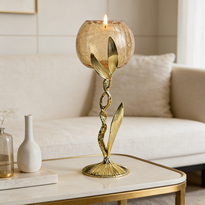 Sleek Zinc Alloy & Clear Glass Candle Holder Set (Two Finishes) - Image 2