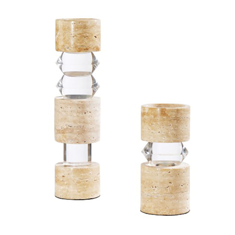 Travertine & Acrylic Geometric Candle Holder Set - Image 4