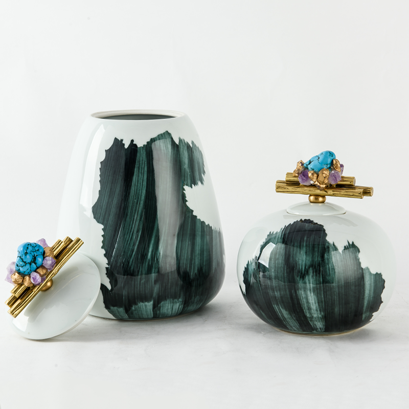 Artistic Brass & Ceramic Storage Jar Collection (Four Sets) - Image 2
