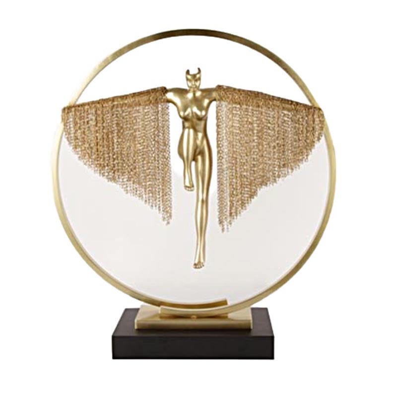Elegant Gold Brass & Black Iron Figurine-With-Chain Desktop Ornament Set - Image 5