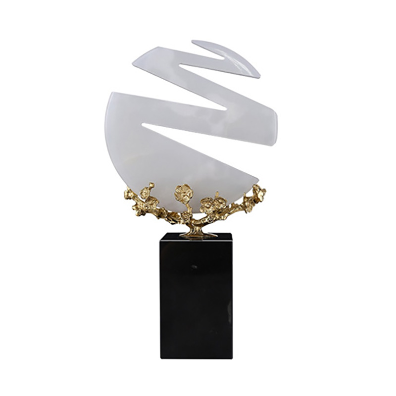 Elegant White Jade & Gold Brass Desktop Ornament Set - Image 6