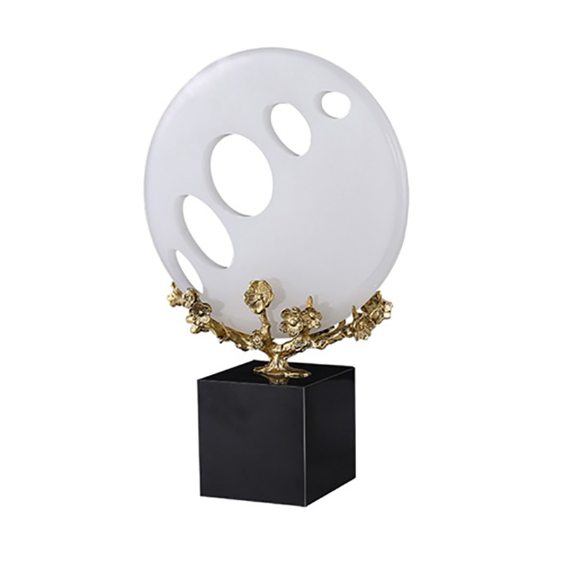 Elegant White Jade & Gold Brass Desktop Ornament Set - Image 3