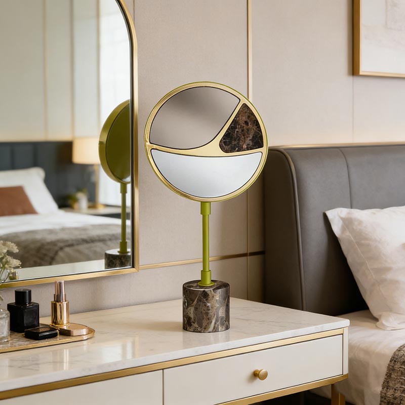 Modern Gold Stainless Steel & Marble-Glass Circular Desktop Ornament Set - Image 4