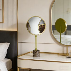 Modern Gold Stainless Steel & Marble-Glass Circular Desktop Ornament Set