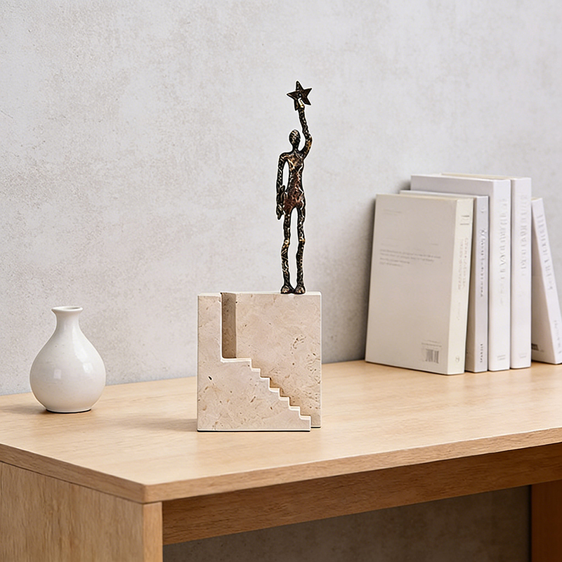 Modern Figurative Alloy & Stone Desktop Ornament