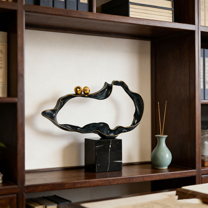 Modern Alloy Wave & Marble-Base Desktop Ornament Set (2 Sizes)