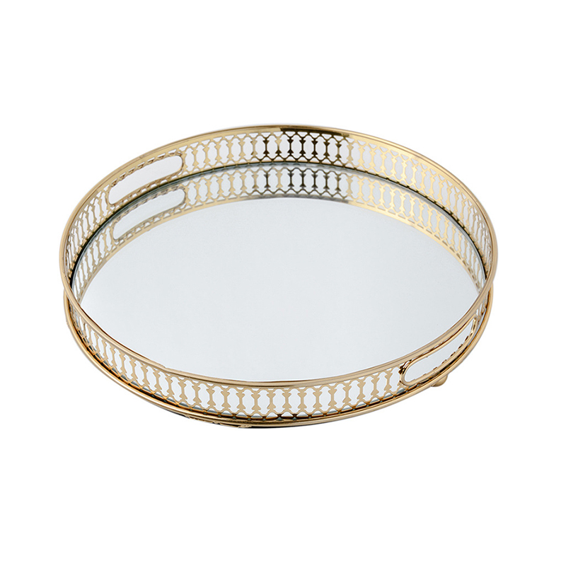 Gold Iron & Glass Mirror Tray Set (Round & Octagonal) - Image 3