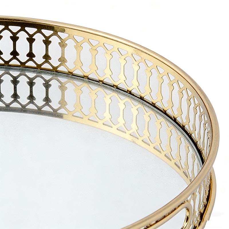 Gold Iron & Glass Mirror Tray Set (Round & Octagonal) - Image 2