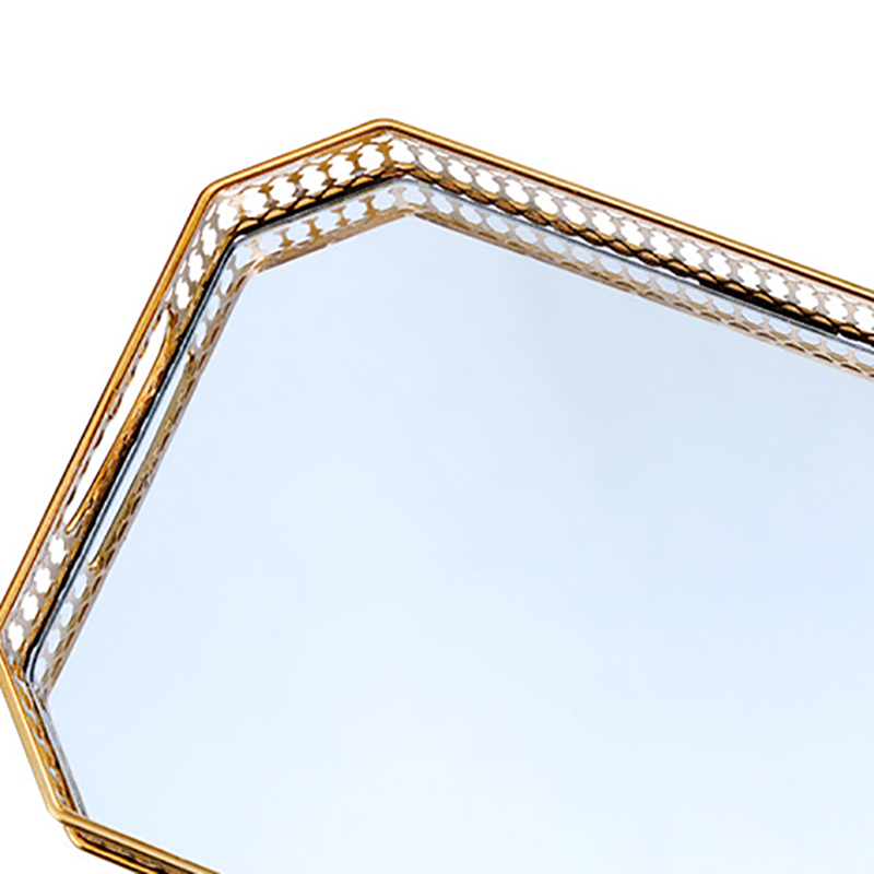 Gold Iron & Glass Mirror Tray Set (Round & Octagonal) - Image 5