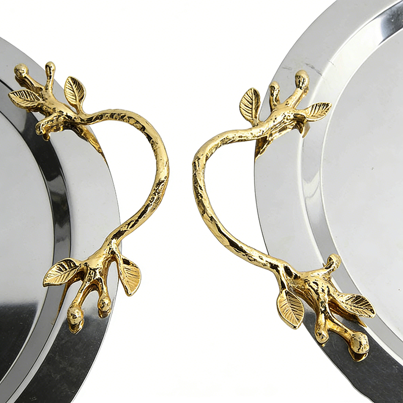 Silver Round Tray Set with Zinc Accents (Two Unique Styles) - Image 2