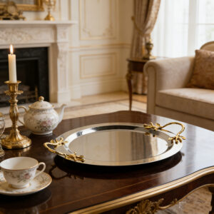 Silver Round Tray Set with Zinc Accents (Two Unique Styles)