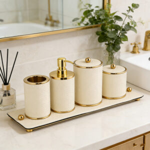 Stainless Steel & Quilted Leather Bathroom Accessory Set (2 Styles)
