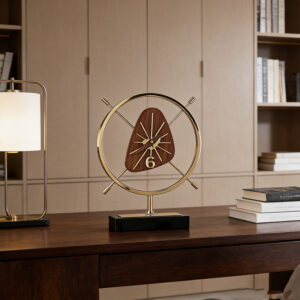 Stainless Steel Crystal Walnut Desk Clock Set