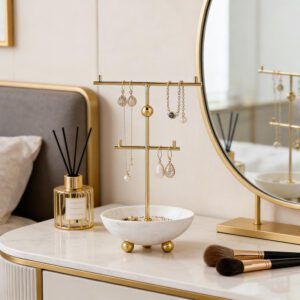 Sleek Brass Metal & Agate Jewelry Organizer Series