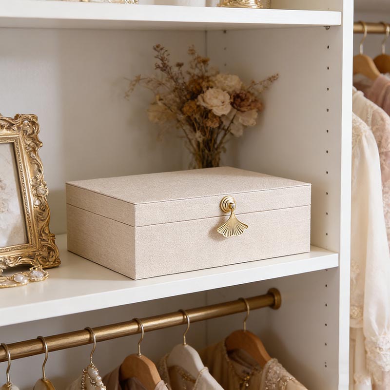 Beige Leather Mdf Jewelry Box Set (Two Sizes) - Image 2