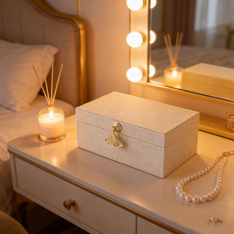 Beige Leather Mdf Jewelry Box Set (Two Sizes)