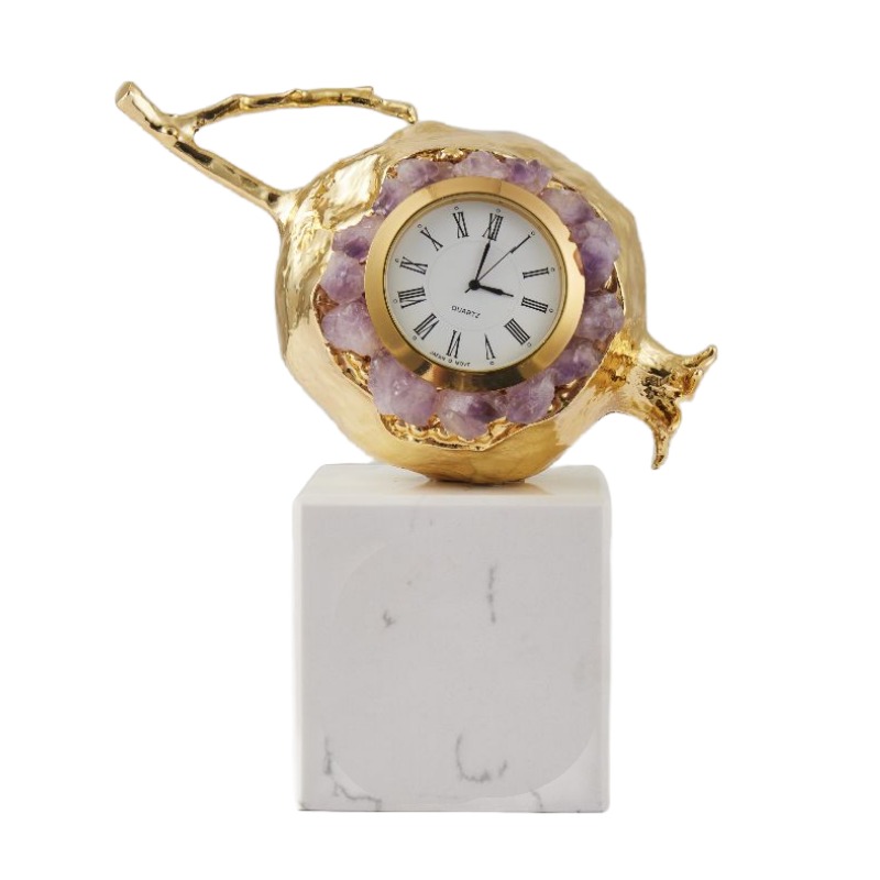 Glass & Alloy Pomegranate Desk Clock Set (2-Size Luxury Style) - Image 3