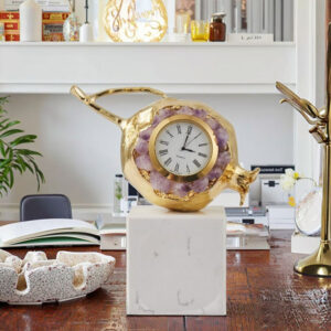 Glass & Alloy Pomegranate Desk Clock Set (2-Size Luxury Style)