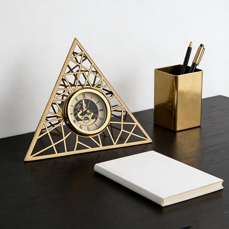 Modern Luxury Iron Art Geometric Desk Clock Set