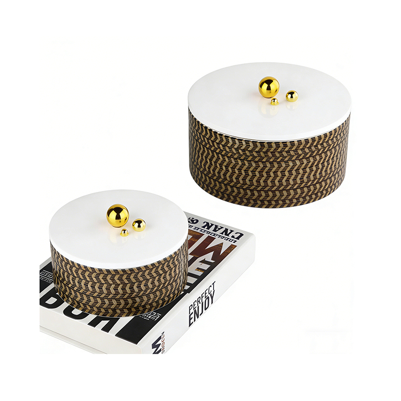 Modern Wood Storage Box Set With Gold Ball Accents (Two Sizes) - Image 3