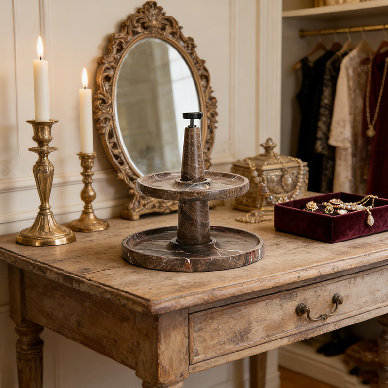 Minimalist Brown Marble 2-Tier Jewelry Organizer - Image 2
