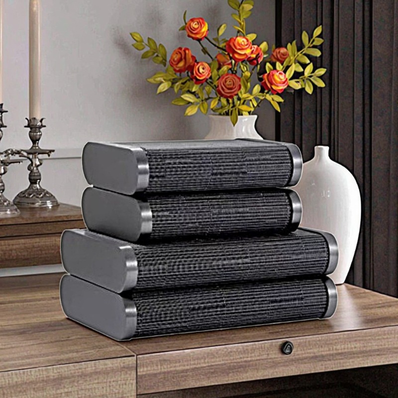 Sleek Metal & Textured Leather Rectangular Storage Box Set (Two Color Options)