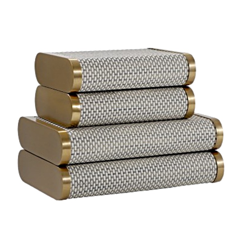 Sleek Metal & Textured Leather Rectangular Storage Box Set (Two Color Options) - Image 5