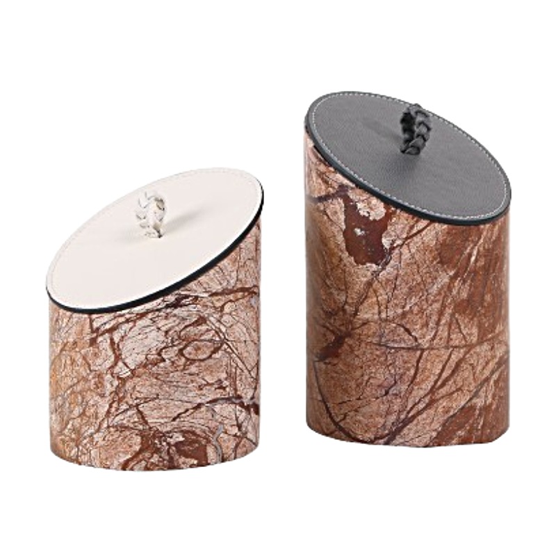 Exquisite Marble & Textured Leather Round shape Storage Box Set - Image 3